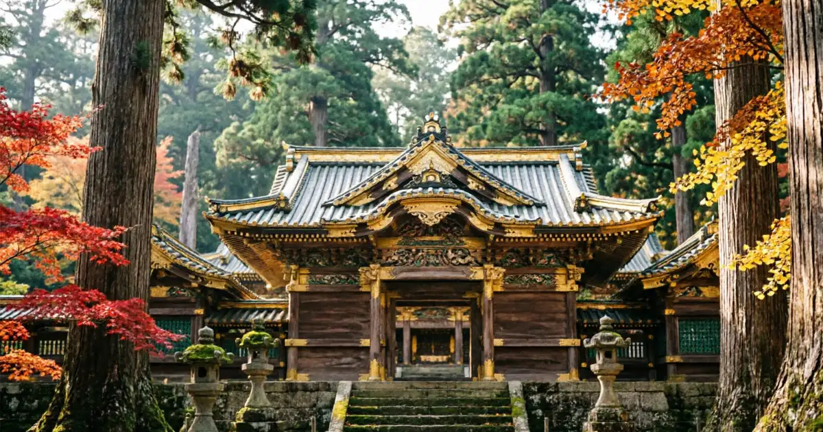 Santuario Toshogu rodeado de árboles en Nikko