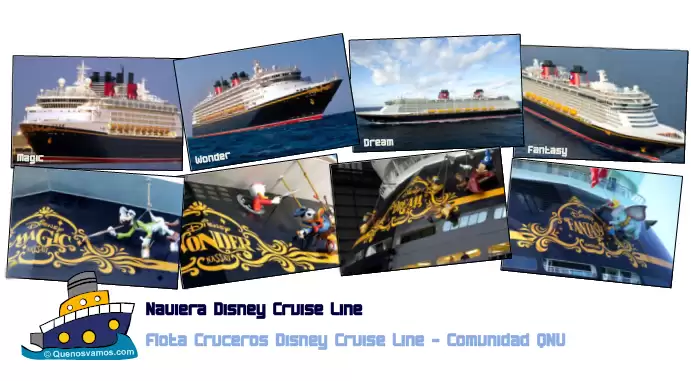 En esta imagen se muestran los distintos barcos de la compañía Disney Cruise Line.